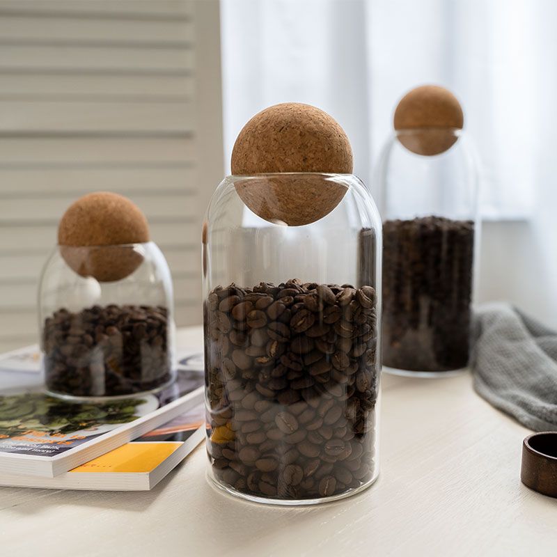 sealed glass storage jar with cork cap perfect for tea coffee dry foods - 