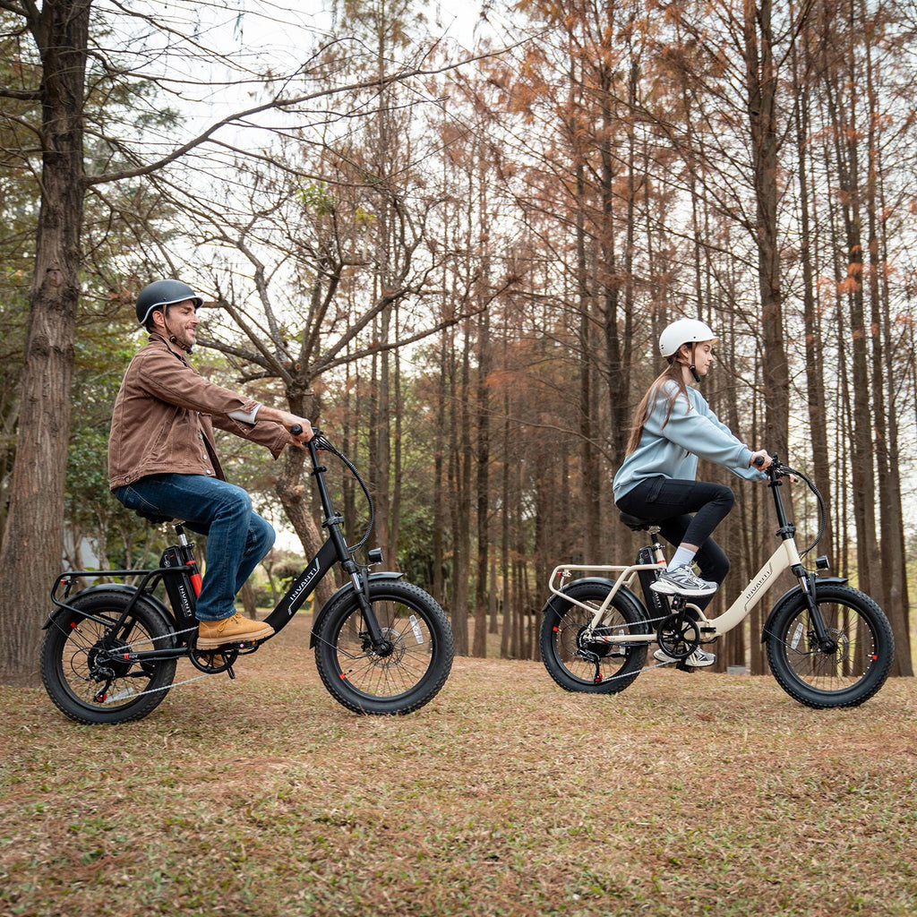 Invanti EB11 folding e?bike, overview shot with key features highlighted
