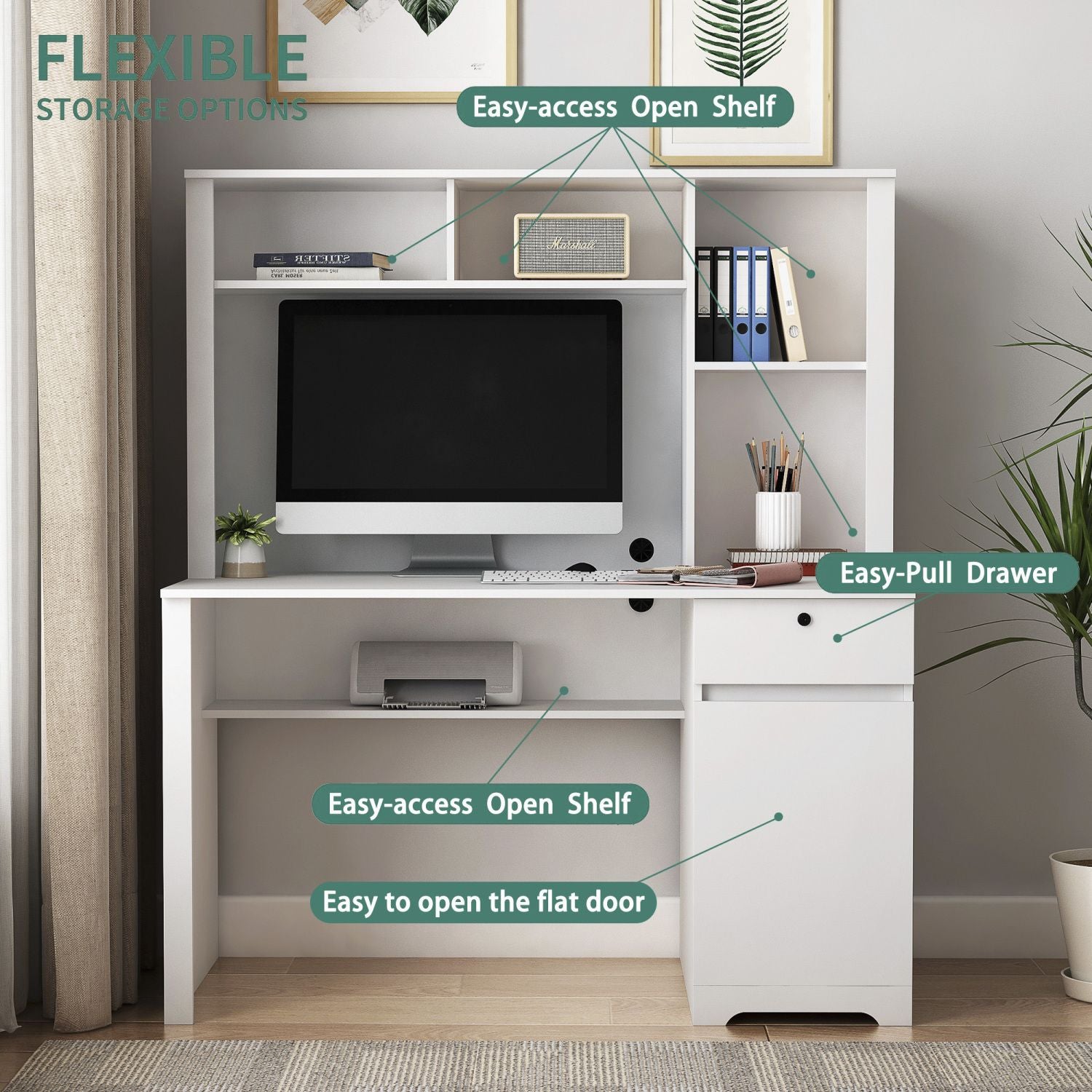 versatile white desk with hutch and bookshelf equipped with charging ports drawers for home office and study needs - ima